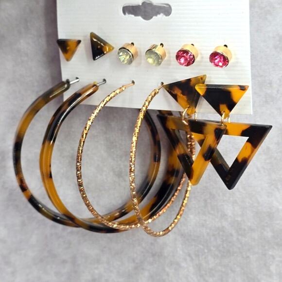 Hoop Stud Dangle Brown Pink Set of Six Hook Earrings Fashion Jewelry NWT JB2-45 - Picture 2 of 3